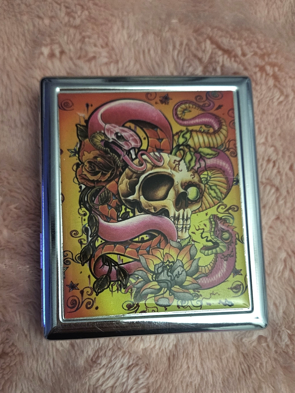 Pink Snake and Yellow Skull Art Panel